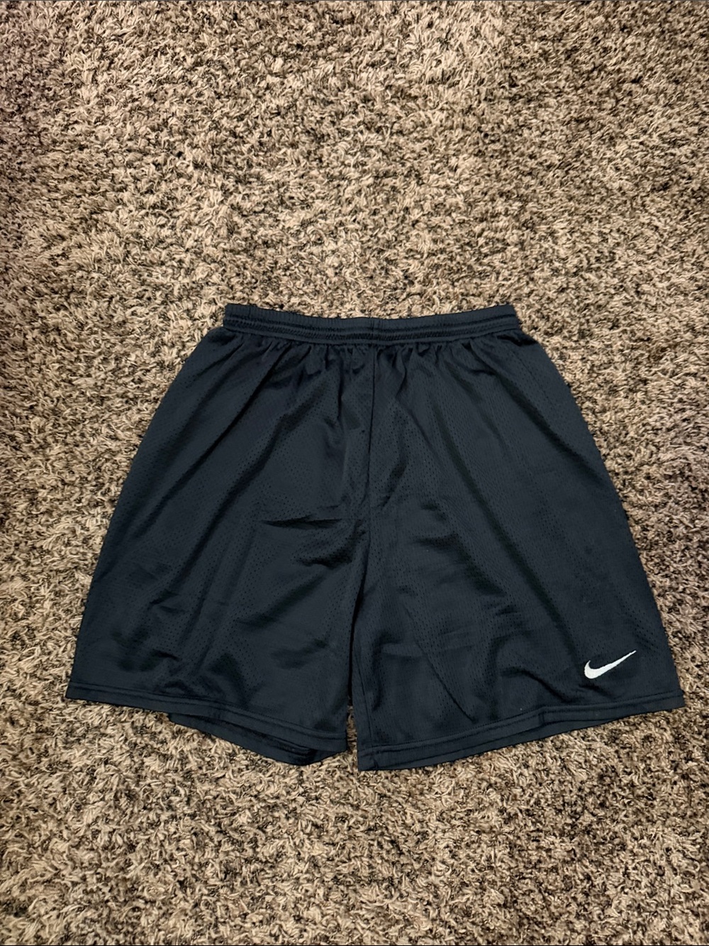Nike Black Mesh Athletic Shorts with White Swoosh